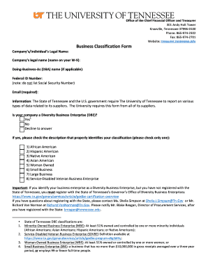 Tennessee Business Classification Form