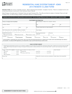 Iowa Residential HVAC Tuneup Rebate Form