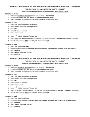 IRS Tax Return Transcript Order Instructions
