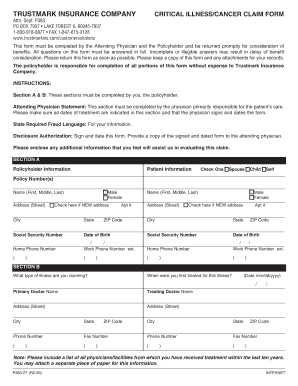 Trustmark Critical Illness/Cancer Claim Form