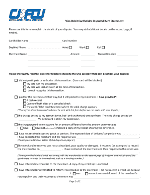 Visa Debit Card Dispute Form