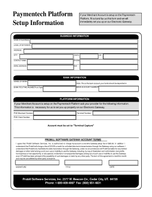 Paymentech Platform Setup Form
