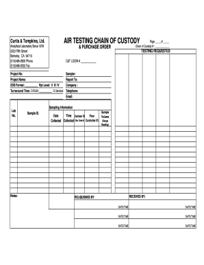 Air Testing Chain of Custody Form