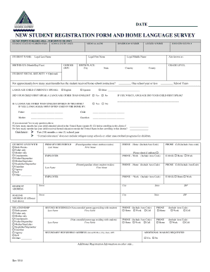 New Student Registration Form and Home Language Survey