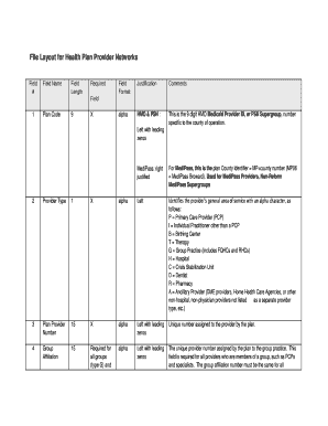 Health Plan Provider Network Layout