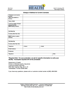 Florida Change of Address for Licensees