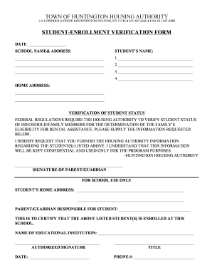 Student Enrollment Verification Form