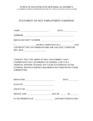 Statement of Self Employment Earnings