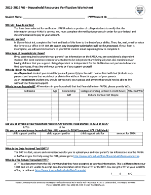Household Resources Verification Worksheet