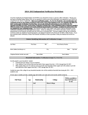 2014–2015 Independent Verification Worksheet