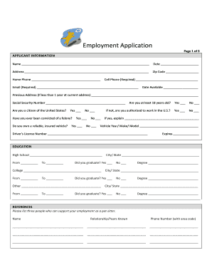 Pet Sitter Employment Application