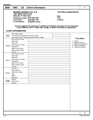 2009 1040 US Tax Return Organizer