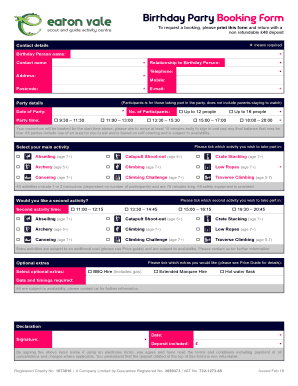 Birthday Party Booking Form