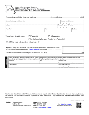 Missouri Form MO-1NR Nonresident Income Tax Payments