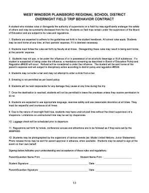 Overnight Field Trip Behavior Contract