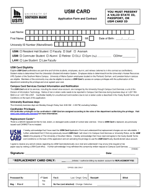 USM Card Application Form and Contract