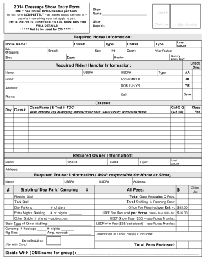 2014 Dressage Show Entry Form