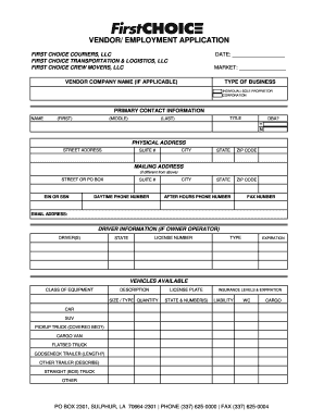 Vendor Employment Application Form