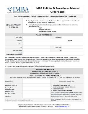 IMBA Policies & Procedures Manual Order Form