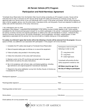 ATV Program Participation and Hold-Harmless Agreement