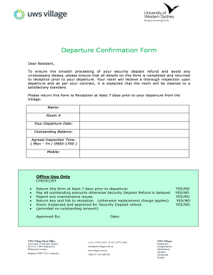 Departure Confirmation and Security Deposit Refund Form