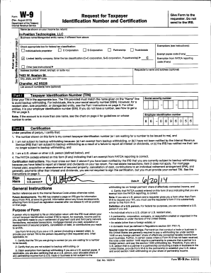 Form W-9 Request for Taxpayer Identification Number and Certification