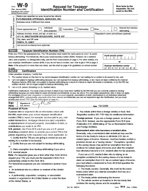 Form W-9 Request for Taxpayer Identification Number and Certification