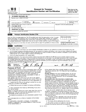 IRS Form W-9 Request for Taxpayer Identification Number and Certification