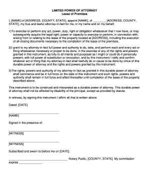 Limited Power of Attorney for Lease and Motor Vehicle