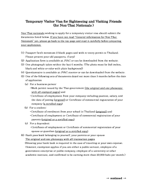 Thailand Temporary Visitor Visa Application