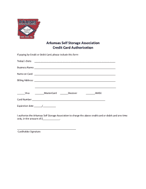 Arkansas Self Storage Credit Card Authorization