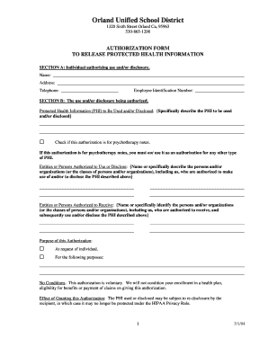 Authorization Form to Release Protected Health Information