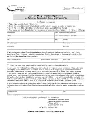 Oregon Estimated Corporation Tax ACH Credit Application