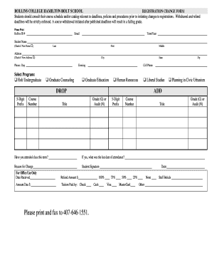 Rollins College Registration Change Form