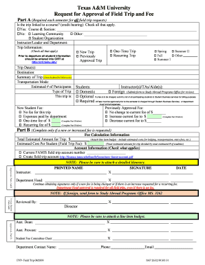 Texas A&M University Field Trip Approval Request