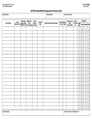 Texas ICF/IID Durable Medical Equipment Summary Sheet