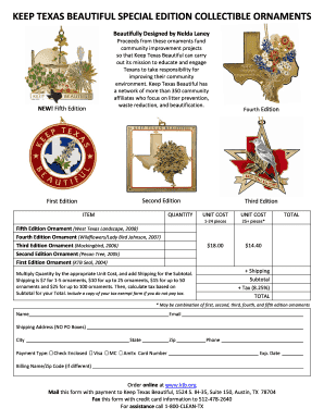 Keep Texas Beautiful Ornament Order Form