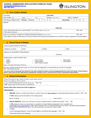 School Admissions Application Form