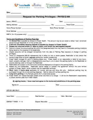 Request for Parking Privileges - Physician
