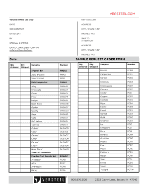 Versteel Sample Request Order Form