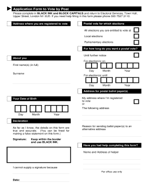 UK Postal Vote Application Form