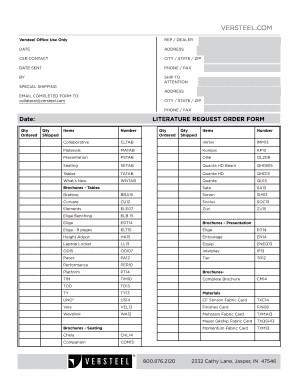Versteel Literature Request Order Form