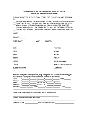 Gorham School Physical Examination Form