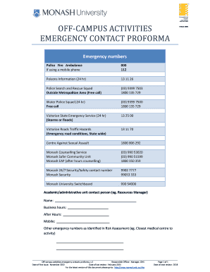 Off-Campus Activities Emergency Contact Proforma
