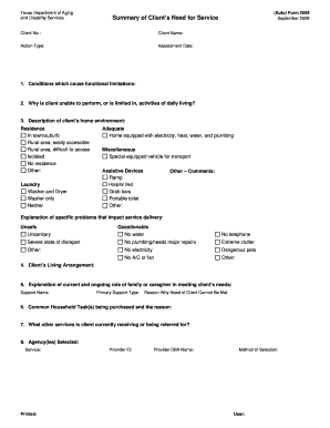 Texas Client Need for Service Assessment Form