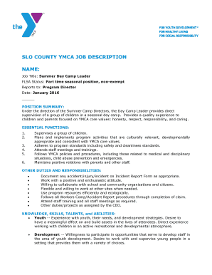 Job Description Template - San Luis Obispo YMCA