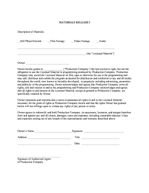 Materials Release Agreement