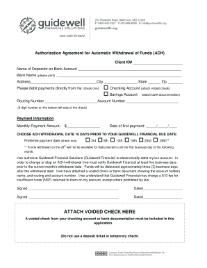 Authorization Agreement for Automatic Withdrawal of Funds (ACH)