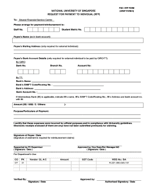 National University of Singapore Request for Payment Form