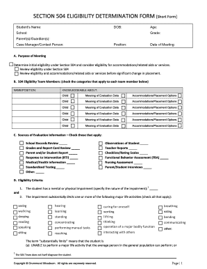 Section 504 Eligibility Determination Form